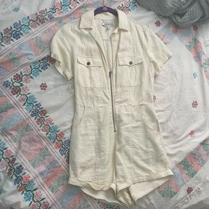 Linen front zip collared romper